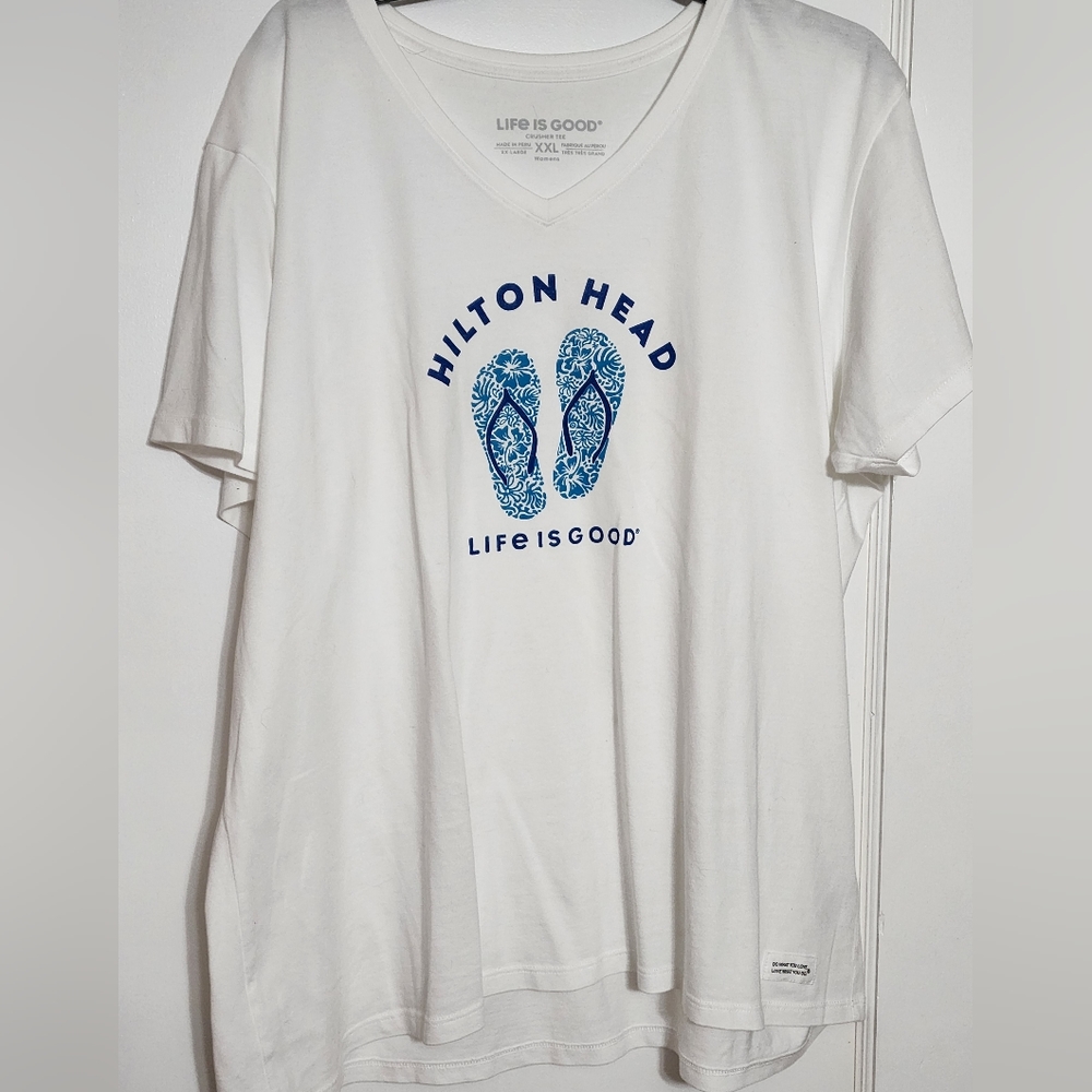 NWOT! Super Cute! Life is Good Hilton Head Island Flip Flop Tee~ Size XXL
